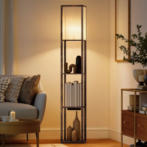 Lampe sur pied Marron avec étagères lumière réglable interrupteur ports USB (1/4)