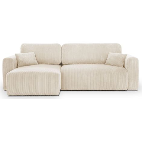 Homifab – Canapé d'angle réversible convertible 4 places – Coffre de rangement – Velours côtelé beige – Design contemporain et confortable (1/5)