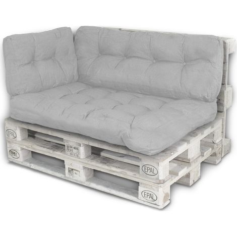 Palettenkissen Palettenauflagen Sitzkissen Rückenlehne Kissen Palette Polster Sofa Couch Set Hellgrau - Sitzfläche + Rückenteil + Seitenkissen