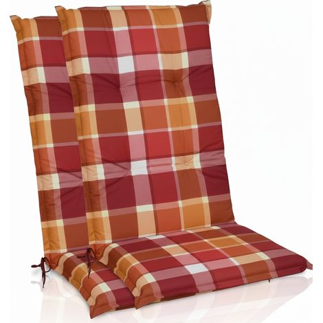 2er Set Hochlehner Auflagen Set 120x50 cm Polster Rot Kariert