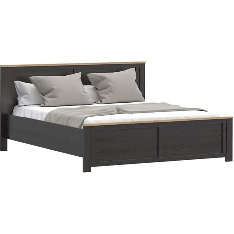 Lit adulte King Size - BOHOL - 180 x 200 cm - Décor Chene / Noir (1/5)