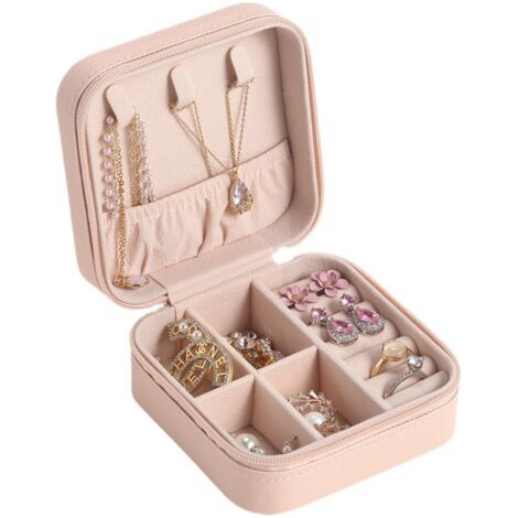 Boîte à bijoux en velours de voyage petite boîte de rangement portable Mini fille boîte-cadeau anneau (1/5)