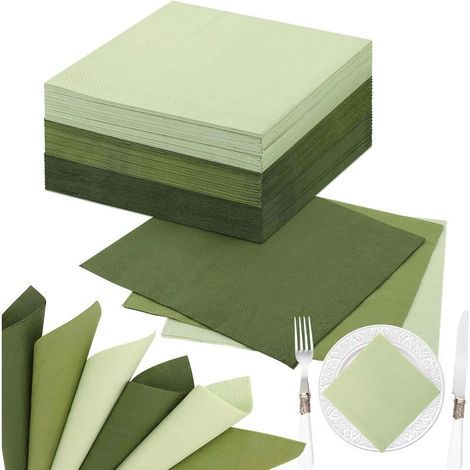 Lot de 120 serviettes vertes, 33 x 33 cm, vert sauge, vert eucalyptus, serviettes en papier, serviettes de cocktail, serviettes en papier vert sauge pour mariages, dîners, anniversaires (1/5)