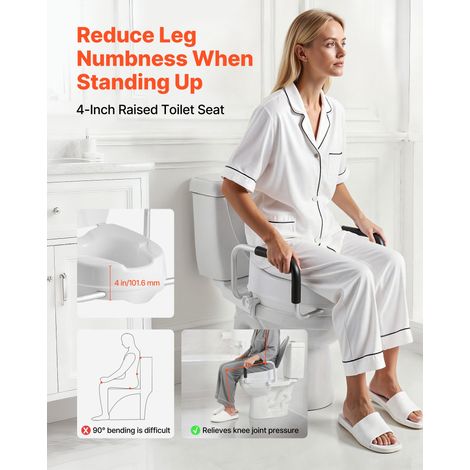 Rehausseur de Toilette avec Accoudoirs, Réhausse WC Charge 136,1 kg, Siège de Toilette Surélevé Hauteur de Levage 10,16 cm, Poignées Rembourrées, pour Personnes Âgées Handicapé Patient Enceinte (1/5)