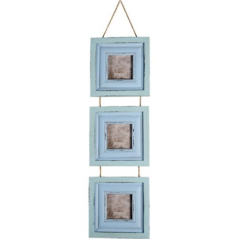 Cadre photo pêle-mêle en MDF bleu turquoise style rural pour 3 photos 7x7 cm - 16x2x64 cm - PANGIVO