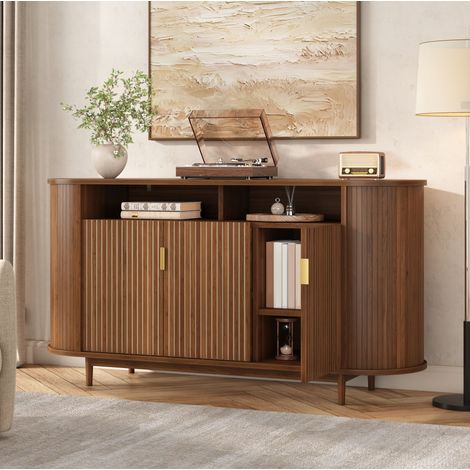 Credenza 140x40x78 cm in MDF e truciolare naturale, 3 ante, contenitore per soggiorno – MEUBLIV (1/5)