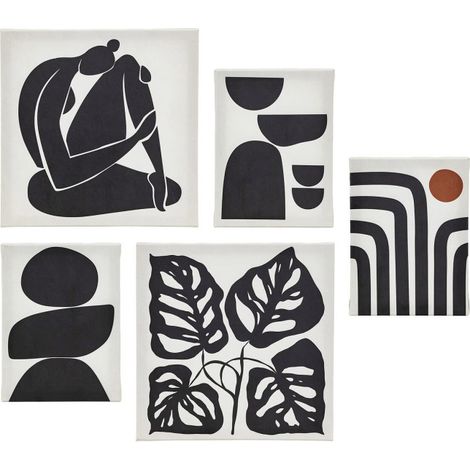 Lot de 5 Toiles Imprimées "Cynthia" 25x25cm Noir & Blanc (1/5)
