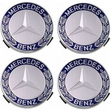 Lot de 4 cache-moyeux compatibles avec Mercedes Benz 75 mm - Bleu (1/4)