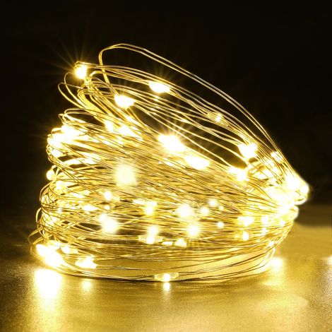 Guirlande Lumineuse à Piles, 2 Pièces 2m 20 LED Guirlande Lumineuse en Fil Cuivre, Petite guirlande lumineuse intérieur, LED Décoration pour Chambre, Fête, Mariage, Noël - Blanc chaud (1/5)