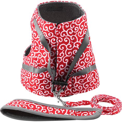 Gilet Rembourré Pour Chat - Harnais En Maille Respirante Avec Laisse - Design Ergonomique Anti-Fuite - Taille XS Rouge (1/5)