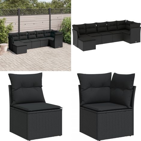 Salon de jardin 7 pcs avec coussins noir résine tressée - Salon De Jardin - Meuble De Jardin - Canapé Extérieur - Ensemble Salon De Jardin - Set De Canapés - Home & Living (1/5)