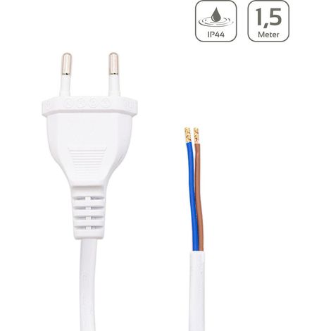 Netzkabel weiß, 2-adrig, mit Eurostecker, 150 cm, offene Kabelenden (1/2)