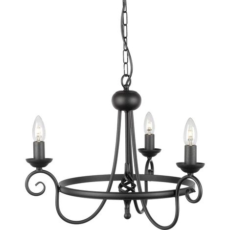 Lampadario Industrial Nordico Harlech Acciaio Nero 3 Luci E14