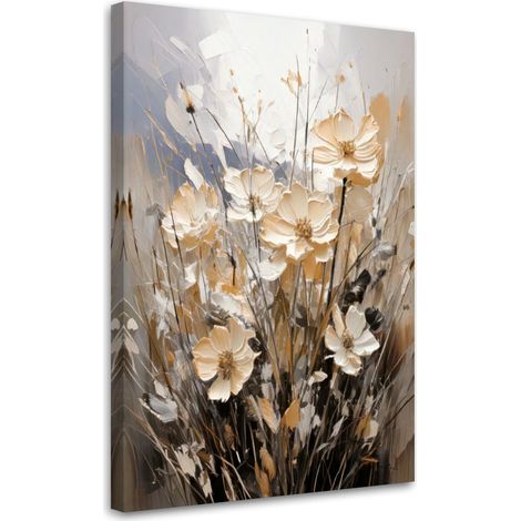 Tableau déco Fleurs Aquarelle Beige 40x60 (1/5)