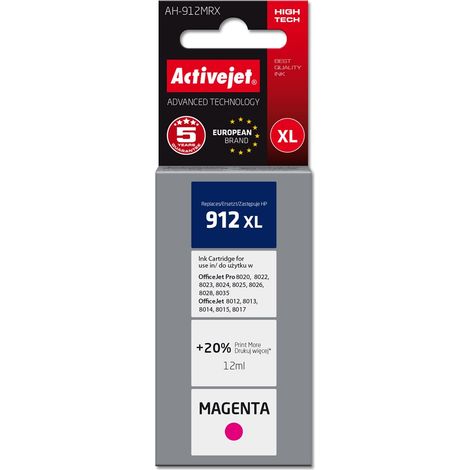 Activejet AH-912MRX ink for HP printers. Replacement HP 912XL 3YL82AE Premium 990 pages magenta