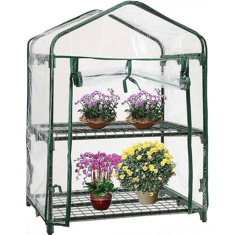 Mini-Gewächshaus, transparent, 69 x 49 x 92 cm, Abdeckung für Mini-Gewächshaus, Ersatzabdeckung für Gewächshaus, Mini-Pflanzenabdeckung aus transparentem PVC für 2-stöckige Regale, Pflanzenschutz (Ges