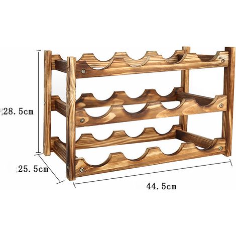 Horizontales Weinregal, 3 Ebenen à 4 Flaschen für insgesamt 12 Flaschen, Weinregal aus Holz, Maße 44,5 x 25,5 x 28,5 cm, Flaschenhalter aus Walnussholz, Natur