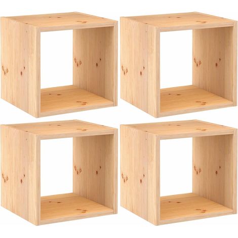 Lot de 4 cubes de rangement en pin massif brut – Dimensions 36,2x33x36,2 cm – Charge maximale 50 kg par tablette – Bois certifié PEFC – Astigarraga