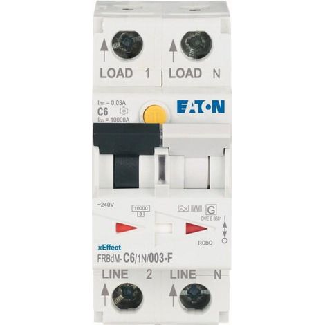 Disjoncteur différentiel électronique 6 A 30 mA courbe C 1p+N type F 000300519 EATON FRBDM-C6/1N/003-F