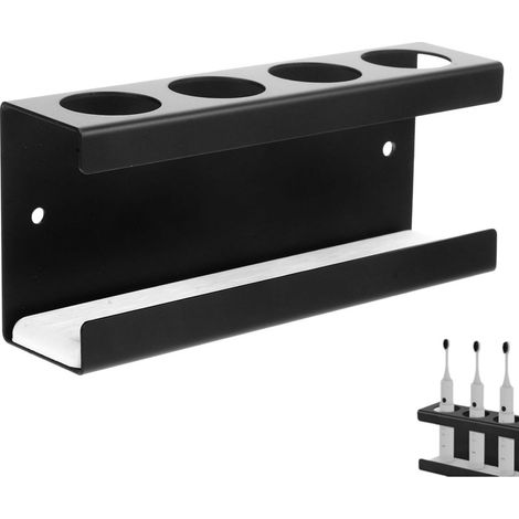 Porte-brosse à dents mural - 20 x 5 x 8,5 cm - avec plateau absorbant - pour salle de bain - support pour brosse à dents électrique - gain de place - noir (1/5)