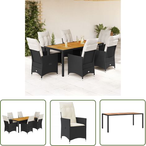 The Living Store 7-tlg. Garten-Essgruppe mit Kissen Schwarz Poly Rattan - Gartensets - Gartenmöbel - Esstisch - Lounge Set - Gartenlounge (1/5)