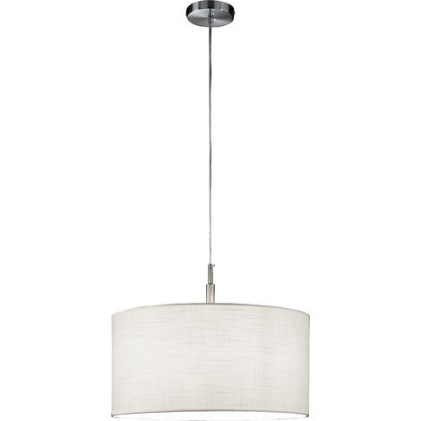 ROUND HOTEL Sospensione 1 luce cromo con paralume in tessuto bianco attacco E27 diametro 50cm (1/2)