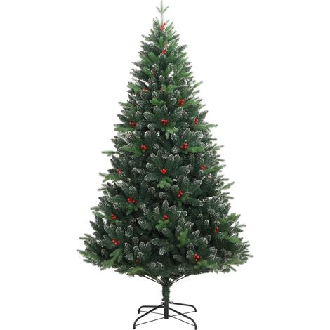 Sapin de Noël Arbre de Noël artificiel à charnières avec baies rouges 180 cm (1/5)