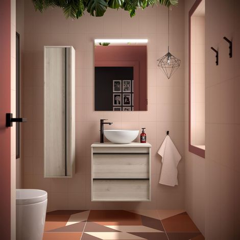 Meubles de salle de bains ATTILA 600 2 tiroirs NATURAL + plan vasque (1/2)