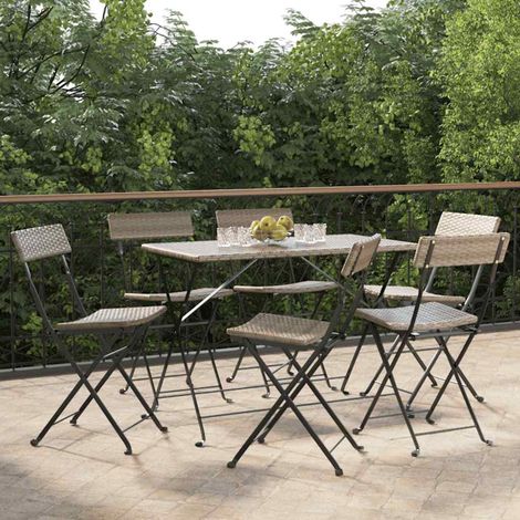 Lot de 6 chaises de bistrot pliantes de jardin en résine tressée et acier gris - PANGIVO (1/5)