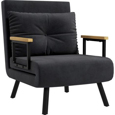 Fauteuil convertible 3 en 1 MINA velours noir et bois (1/5)