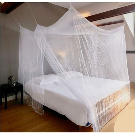 Moustiquaire Auvent, Anti Insectes Moustiquaire, Moustiquaire pour Lit Double, 2 Ouvertures Latérales, Forme Rectangulaire Décorative pour la Maison et Le Voyage, Blanc, 220x200x200cm (1/3)