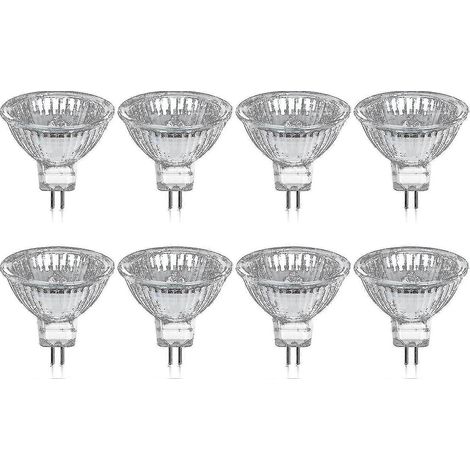 Lot de 8 ampoules halogènes GU5.3 MR16 35W 12V dimmables - Blanc chaud 2800K, 400 lumens, diffuseur en verre Boris