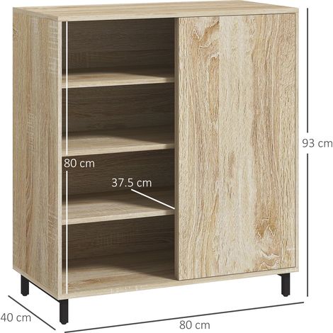 Étagère à chaussures à quatre niveaux en aggloméré et acier (étagères réglables, peut contenir jusqu'à 12 paires de chaussures, dimensions : 80 x 40 x 93 cm) (1/5)