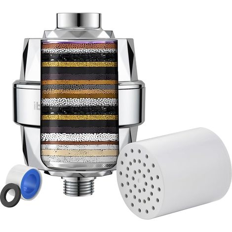 Ibergrif M91010 Universal-Duschfilter gegen Kalkablagerungen, entfernt Chlor, Schwermetalle und Gerüche, schützt Haut und Haar, werkzeuglose Installation, 1/2"-Anschluss (1/5)