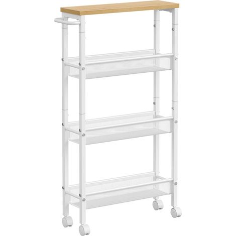 Carrello di servizio con ripiano mobile sottile ruote girevoli a 360° struttura in metallo per cucina soggiorno ufficio bianco 120005286