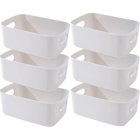 Aufbewahrungsbox aus Kunststoff, Aufbewahrungsbox, Körbe und Aufbewahrungsboxen mit Griffen, Aufbewahrungsbehälter für Küche, Bad, Büro (Grau, 20×15×7cm/6er-Pack)