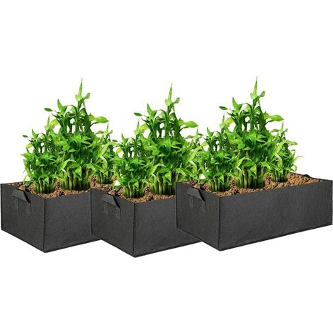 3 Sac à Plantes, Tissu Non Tissé Noir, Respirant 40x30x20cm, Poignées Renforcées, Jardin Balcon (1/5)