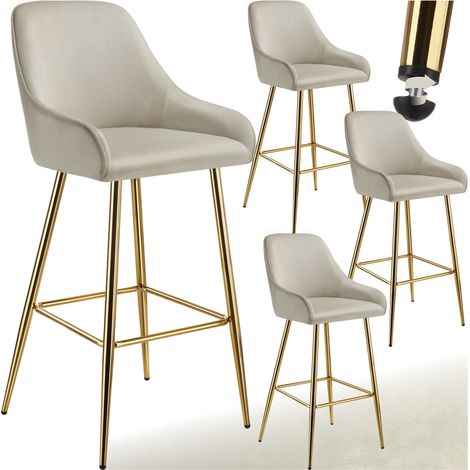 Lot 4 tabourets de bar avec dossier rembourré en aspect velours beige (1/5)