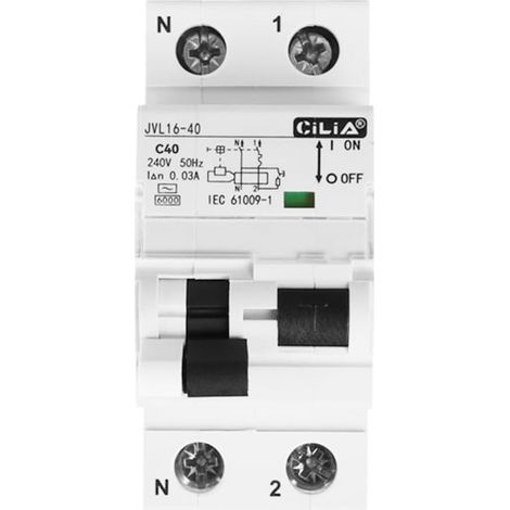 Interrupteur Magnétothermique Différentiel RCBO 2 Modules 1P+N, 6 kA 30 mA, 230 V AC, Courbe C, Raccord DIN Universel – Protection de Sécurité électrique Domestique In=40A (JVL16-40-40 A) (1/5)