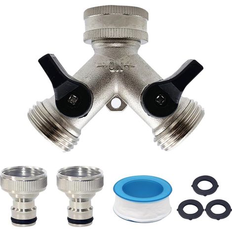 Divisor de manguera de jardín de doble salida, conector de manguera de jardín con válvula en Y de 3/4 de pulgada, con control independiente. (1/5)
