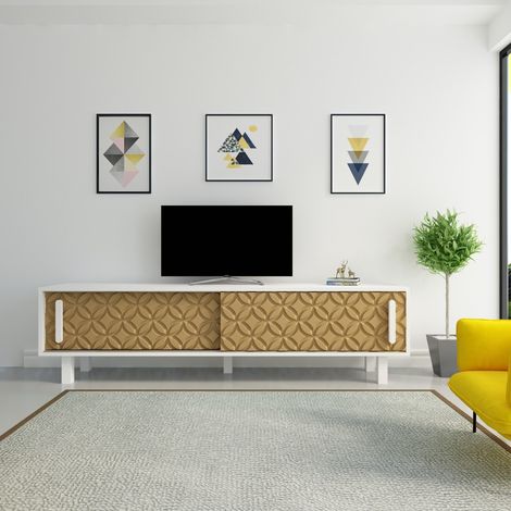 Azura Home Design – Meuble TV cappucino 180 cm – Panneaux de particules mélaminés 18 mm – Dimensions L 180 x P 35 x H 48,2 cm – Installation rapide (1/4)