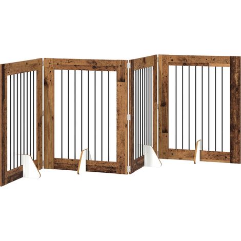 Cancello per cani pieghevole con supporti 4 pz Legno antico vidaXL
