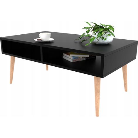 Mesa de centro escandinava negra con estante (1/5)