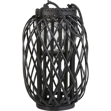 Laterne MAURITIUS Weidenholz 40 cm Schwarz (1/5)