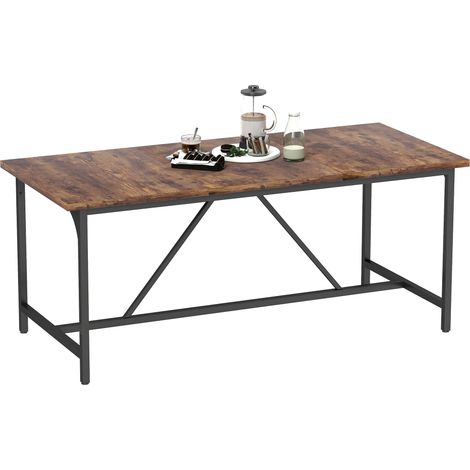 Table à manger rectangulaire 6-8 personnes style industriel pieds métal, 180x80x75,5 cm, brun rustique (1/5)