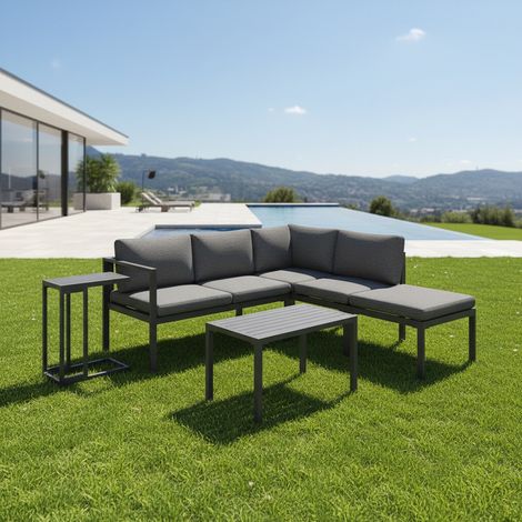 Conjunto de sofá esquinero de aluminio con mesa auxiliar, conjunto de salón, resistente a la intemperie, gris, muebles de balcón, patio, muebles de exterior