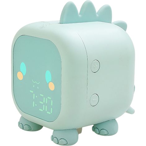 Kinderwecker im grünen Dinosaurier-Design mit Nachtlicht und Bluetooth, für Mädchen. (1/5)