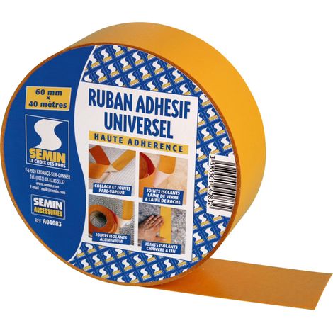 SEMIN Ruban adhesif universel haute adherence 60 mm x 40 m - Joint pare-vapeur - Etancheite a l'air - Isolation laine de verre (1/6)