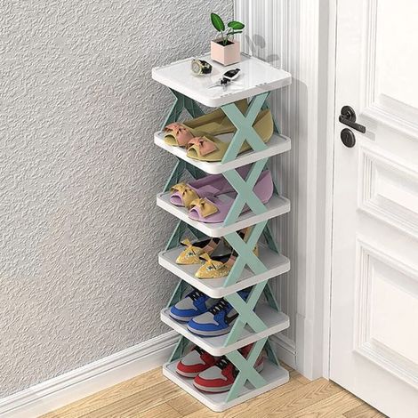 Ulisem 6-stöckige stapelbare Schuhaufbewahrungsbox, Eingangsregal, Kunststoff-Schuhschrank, platzsparend (1/4)