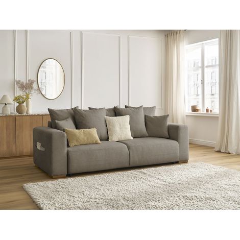 BOBOCHIC - Canapé droit convertible SIDONIE tissu chiné Taupe (1/5)